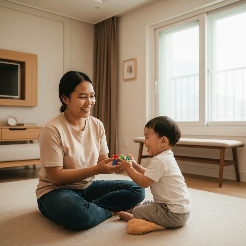 Professional childcare helper with child